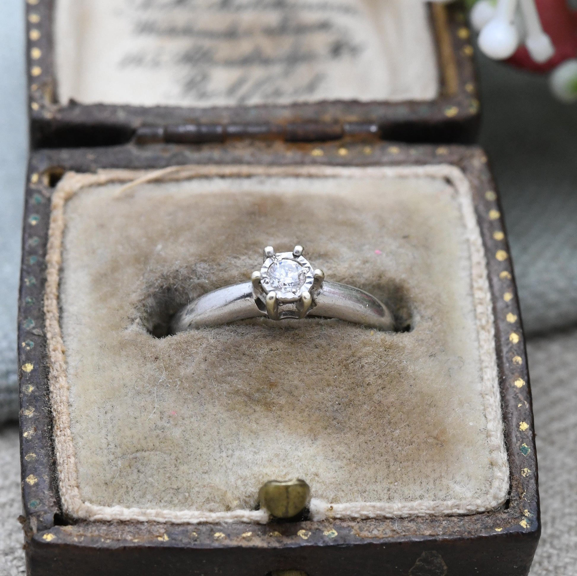 Vintage 9ct Gold Diamond Solitaire Ring 10 Points - Minimal Design White Gold Engagement | UK Size - i 1/2 | US Size - 4 1/2