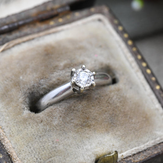 Vintage 9ct Gold Diamond Solitaire Ring 10 Points - Minimal Design White Gold Engagement | UK Size - i 1/2 | US Size - 4 1/2