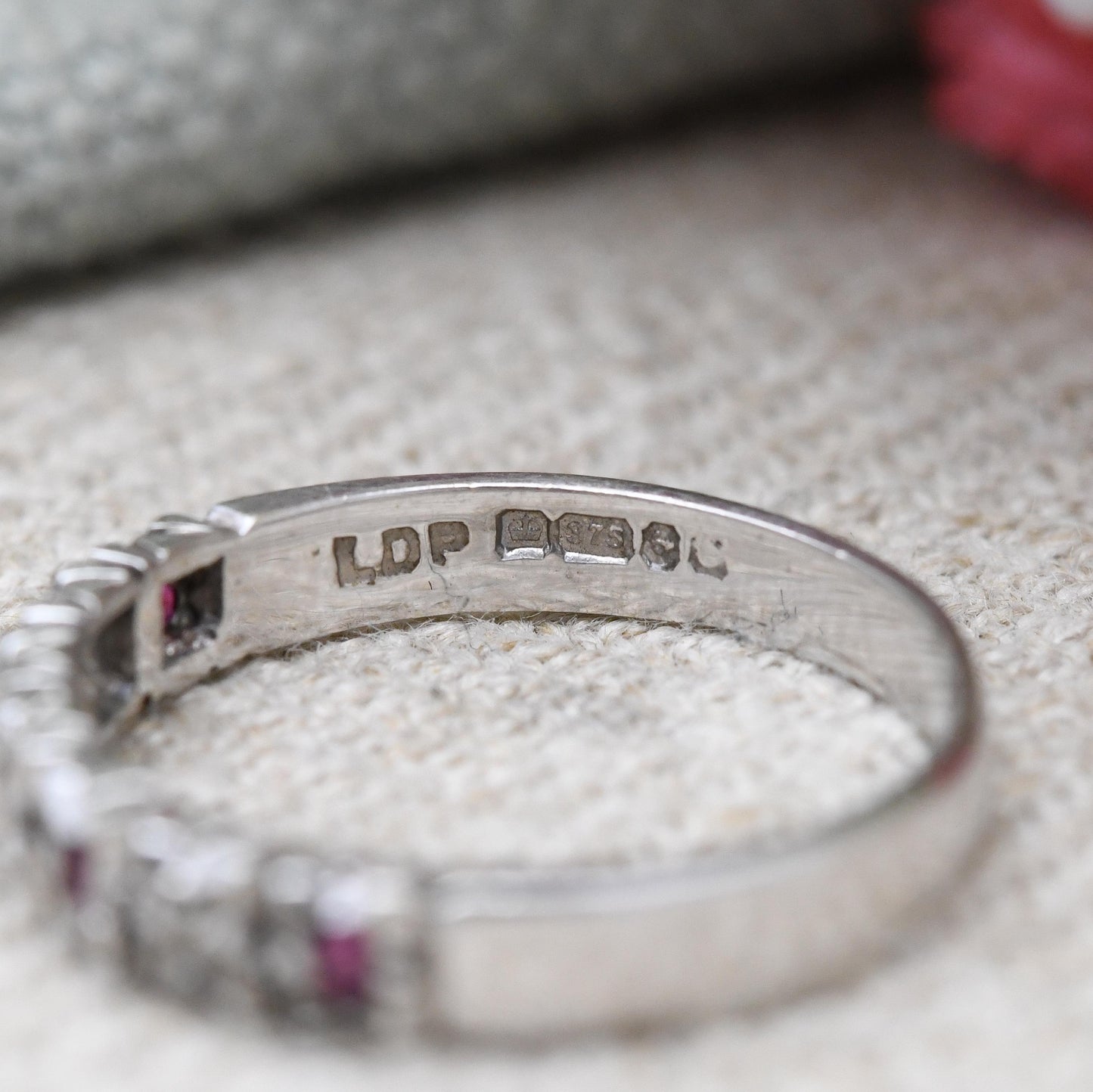 Vintage 9ct White Gold Ruby Diamond Half Eternity Ring - LDP | UK Size - M 1/2 | US Size - 6 1/2