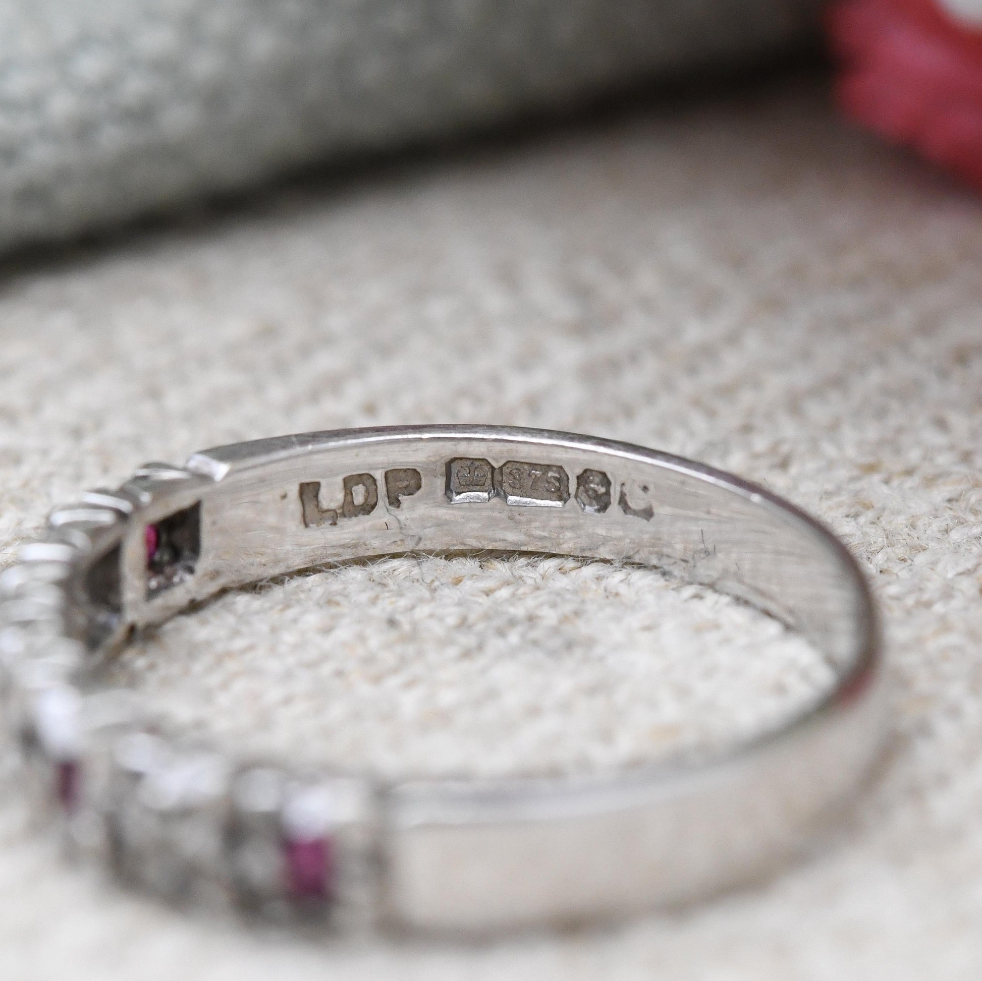 Vintage 9ct White Gold Ruby Diamond Half Eternity Ring - LDP | UK Size - M 1/2 | US Size - 6 1/2