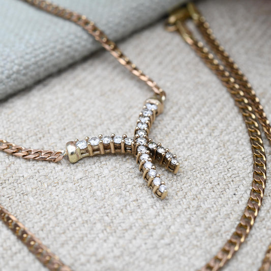 0.5 Carat Diamond Necklace 9ct Gold Vintage 1994 50 Points - 9K Solid Rose Gold Chain Flat Links | 53.5cm | 21"