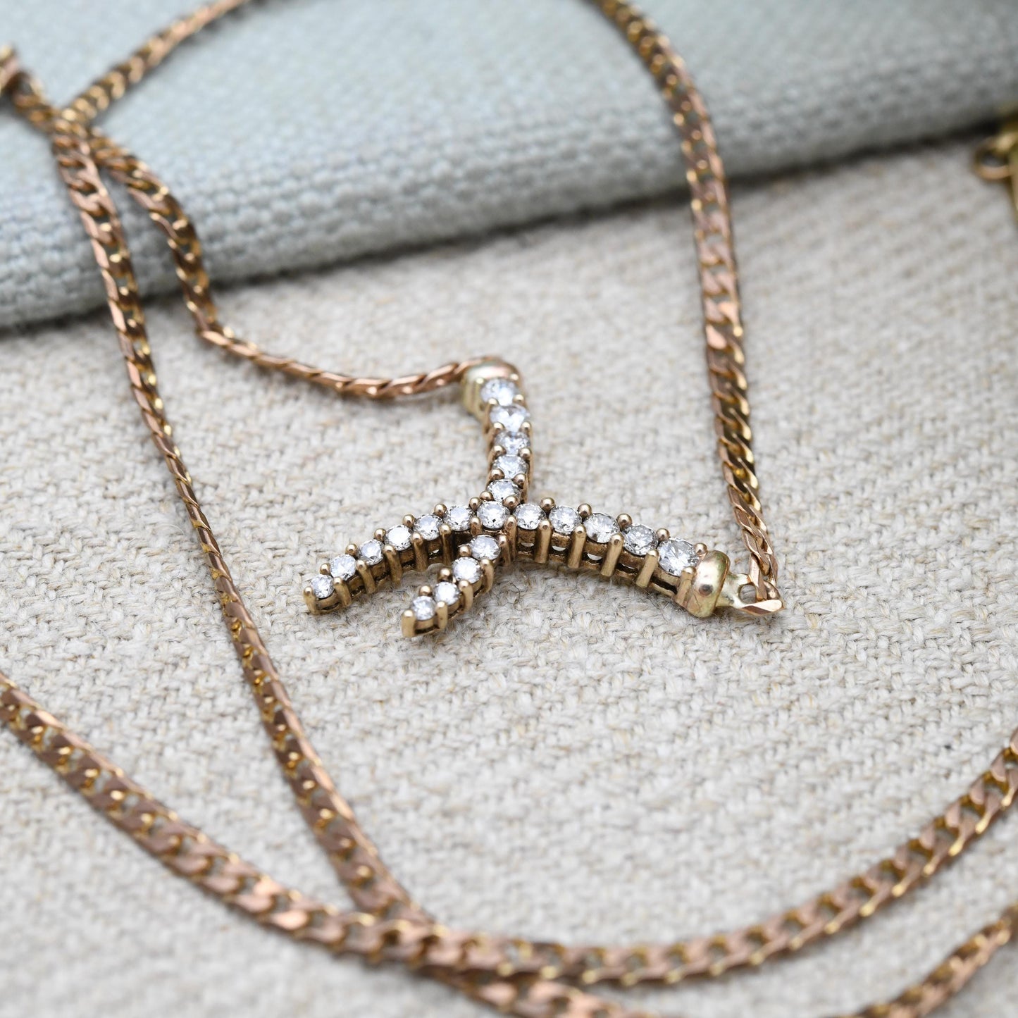 0.5 Carat Diamond Necklace 9ct Gold Vintage 1994 50 Points - 9K Solid Rose Gold Chain Flat Links | 53.5cm | 21"