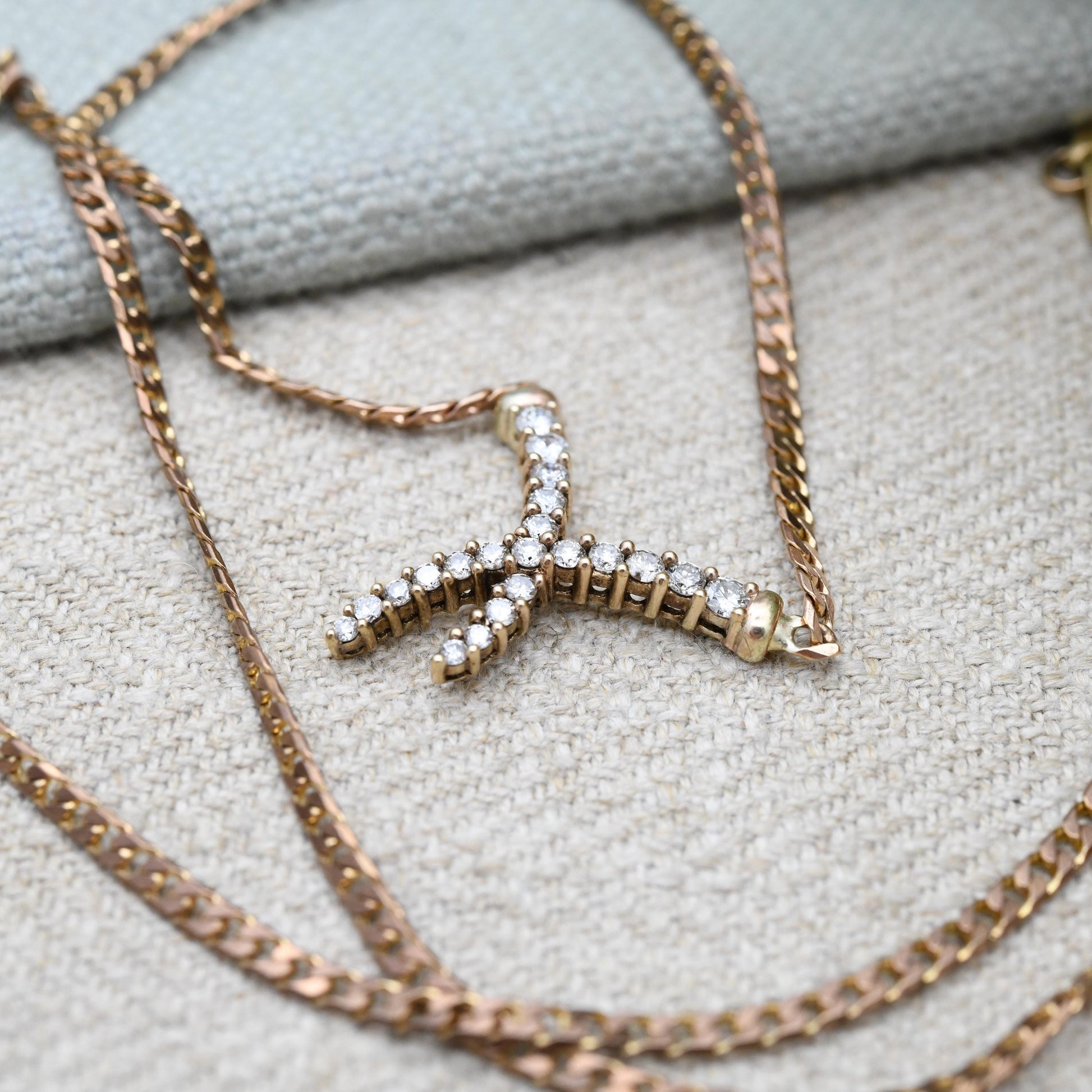 0.5 Carat Diamond Necklace 9ct Gold Vintage 1994 50 Points - 9K Solid Rose Gold Chain Flat Links | 53.5cm | 21"