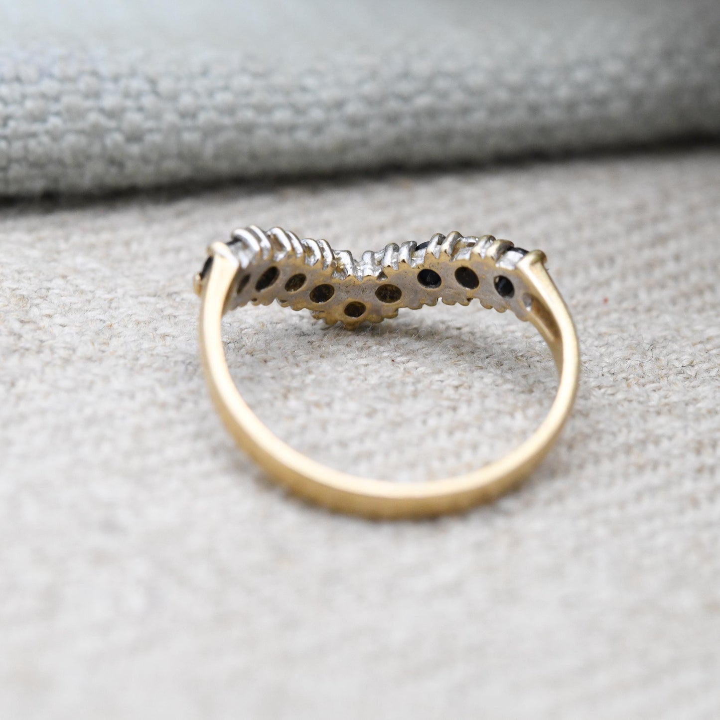 Vintage 9ct Gold Sapphire and Diamond Half Eternity Ring - Alternate Blue White Gem Stacking Ring | UK Size - I 1/2 | US Size - 4 1/2