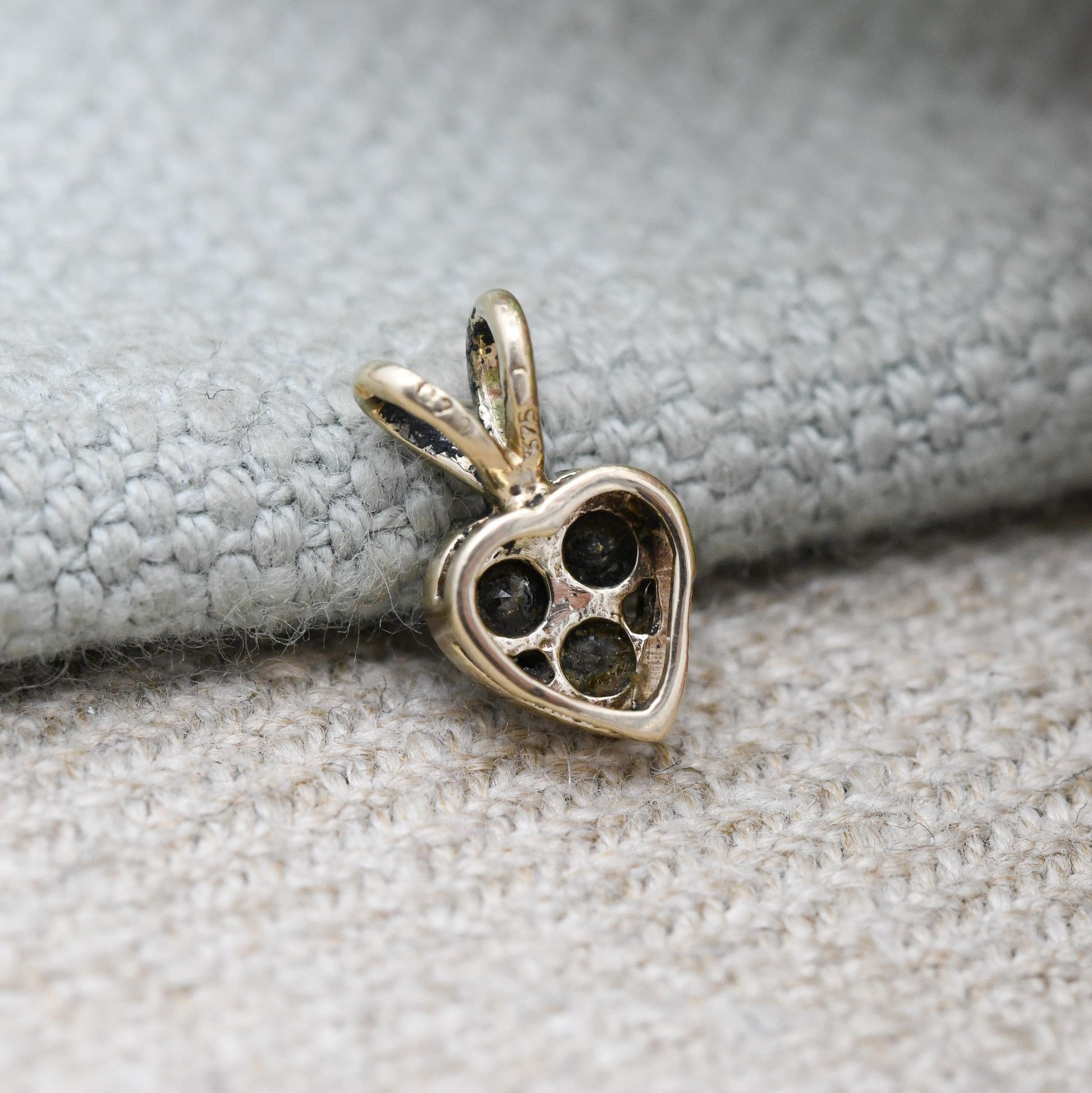 Vintage 9ct Gold Diamond Heart Pendant 0.2ct - Three Diamonds | Solid Gold Minimalist Gift for Her