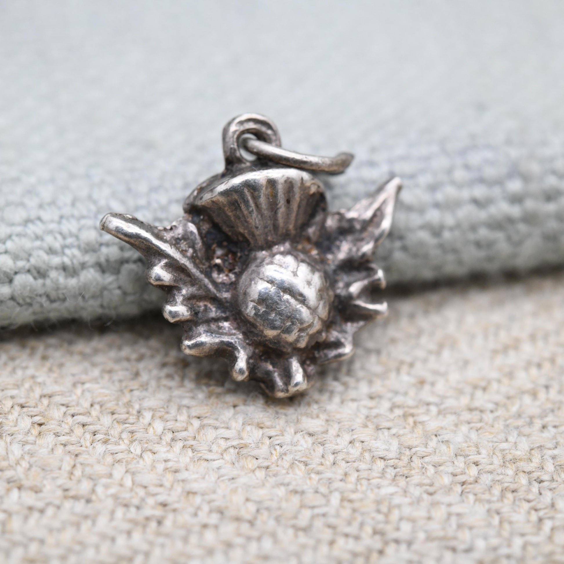 Vintage Sterling Silver Scottish Thistle Charm Pendant - Scotland | Flower of Scotland | Souvenir Gift for Charm Bracelet