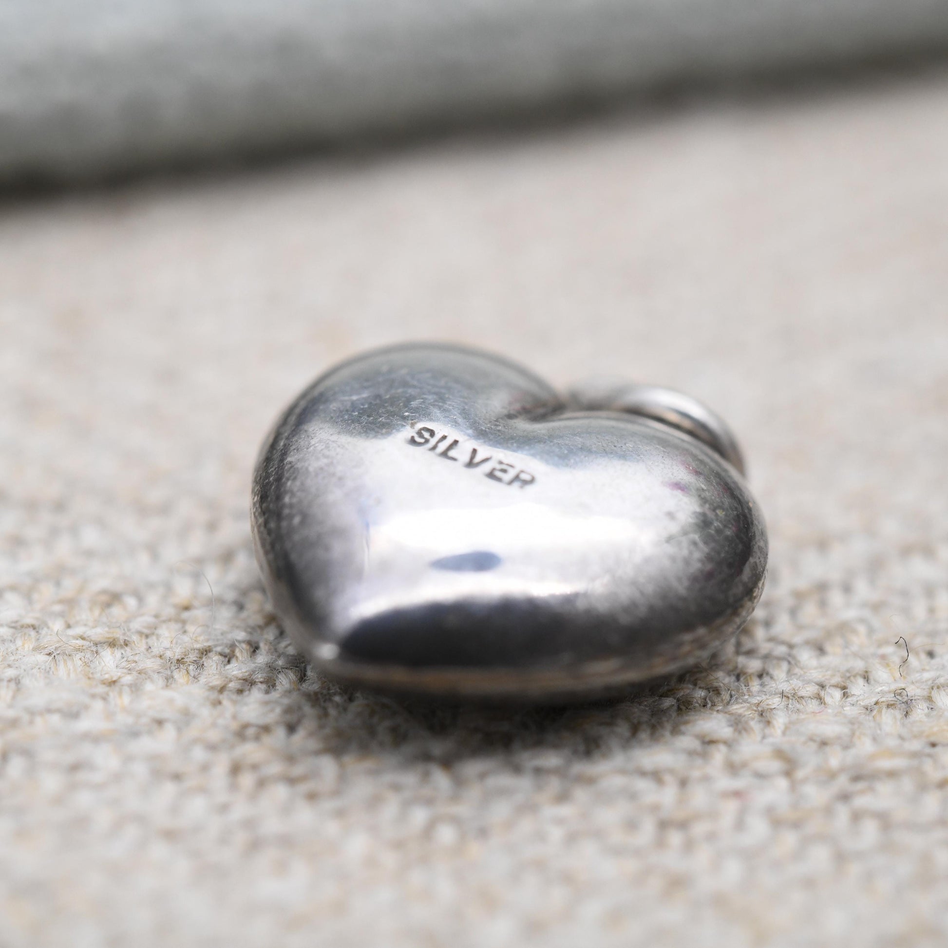Vintage Sterling Silver Puffed Heart Charm Pendant with Engraved Floral Design - Small Love Heart | Gift for Charm Necklace