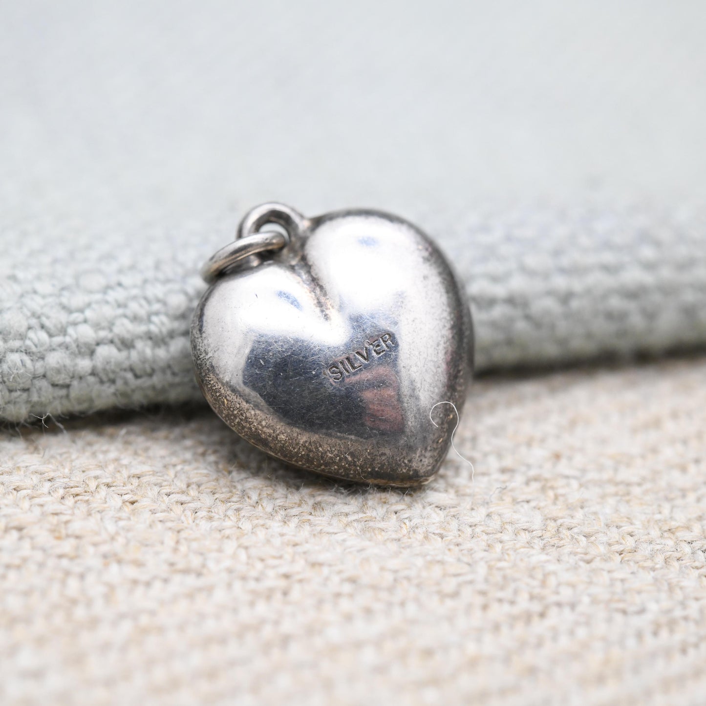 Vintage Sterling Silver Puffed Heart Charm Pendant with Engraved Floral Design - Small Love Heart | Gift for Charm Necklace