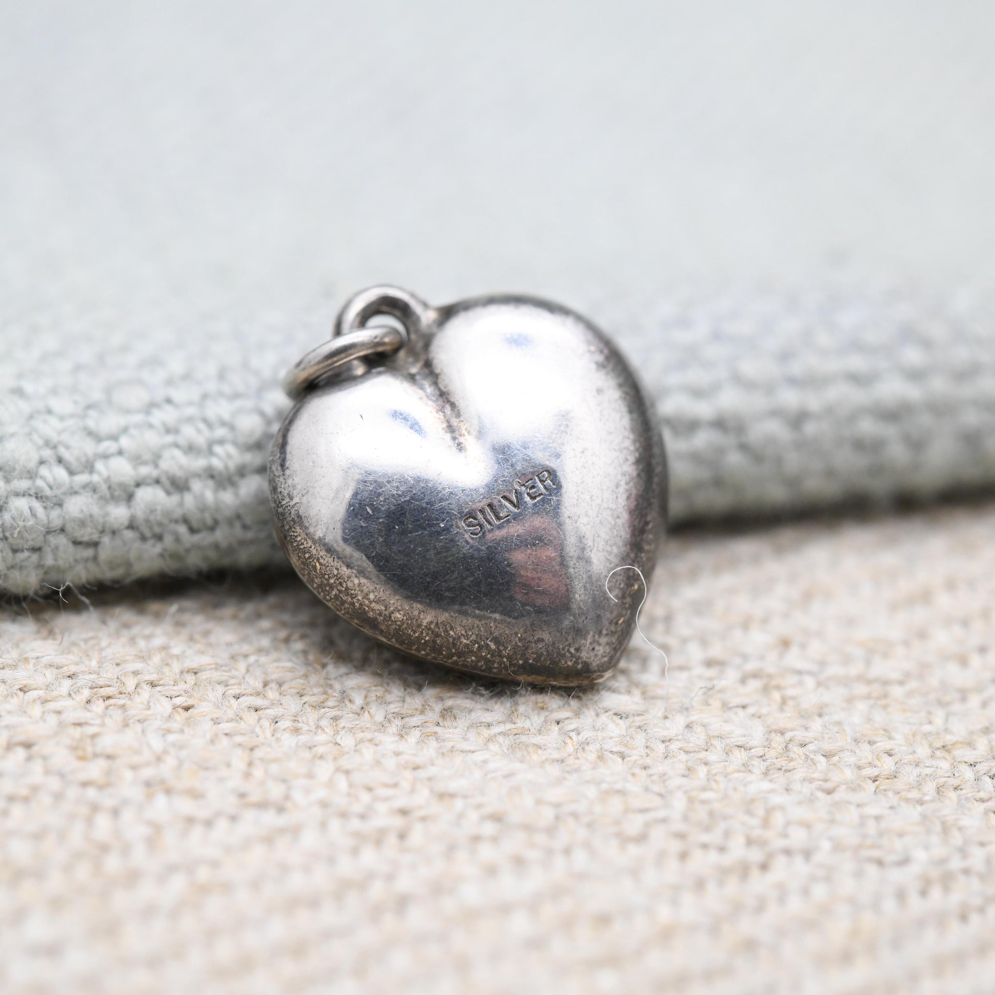 Vintage Sterling Silver Puffed Heart Charm Pendant with Engraved Floral Design - Small Love Heart | Gift for Charm Necklace