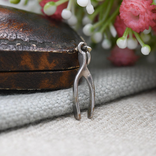 Vintage Sterling Silver Wishbone Charm Pendant - Food | Make a Wish | Lucky | Gift for Charm Bracelet