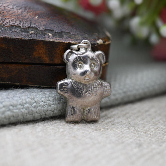 Vintage Sterling Silver Teddy Bear Charm Pendant - Cute | Animal | Love | Gift for Charm Bracelet