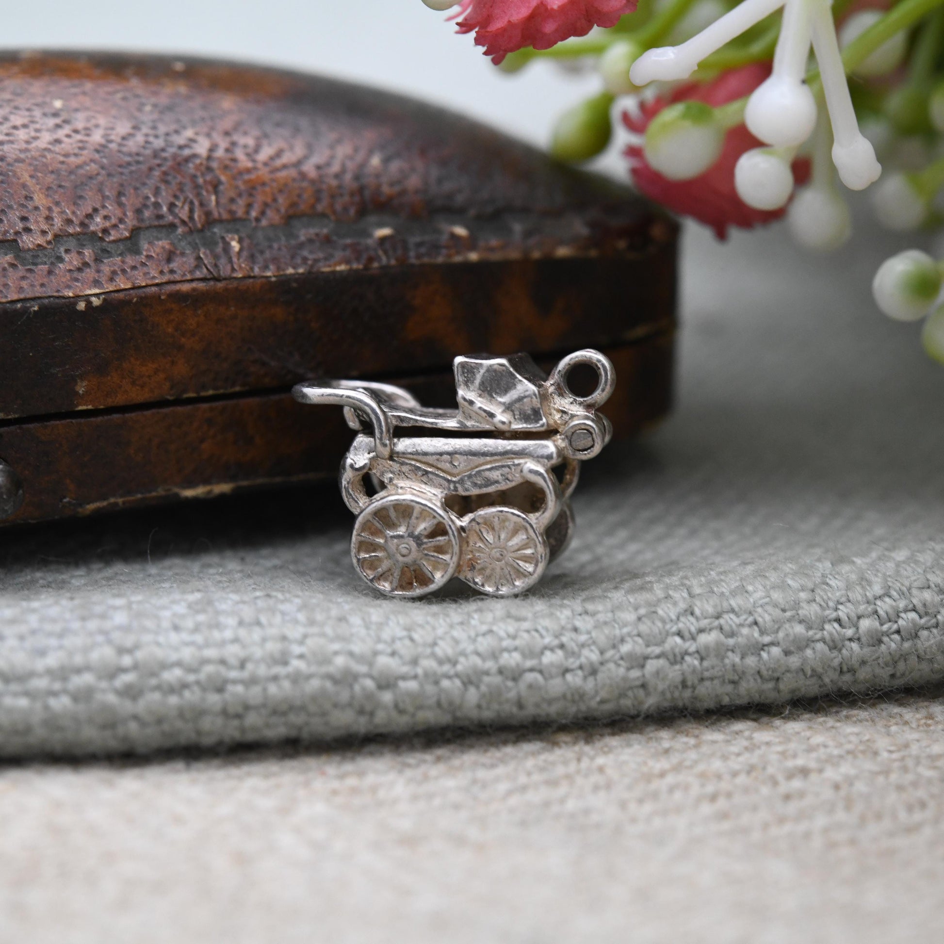 Vintage Nuvo Sterling Silver Pram Charm Opening to Reveal a Baby - Antique Style Pushchair Pendant | Gift for Charm Bracelet Necklace Stack