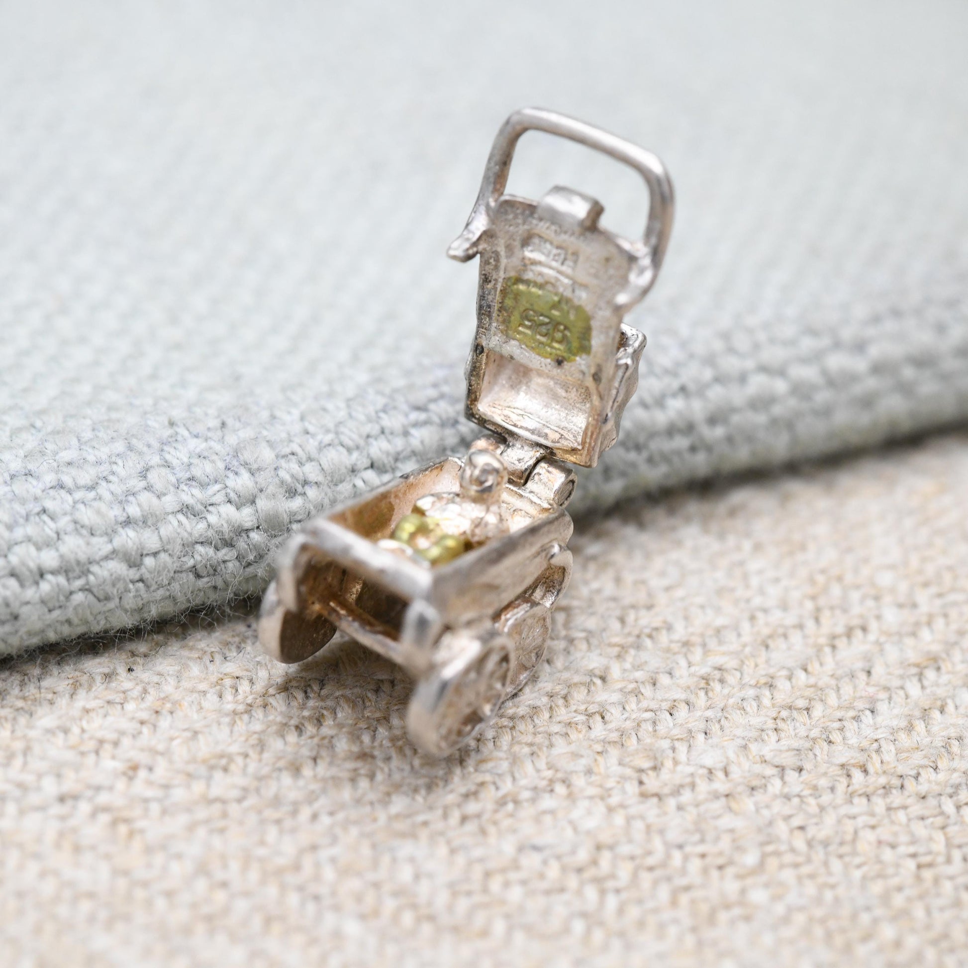 Vintage Nuvo Sterling Silver Pram Charm Opening to Reveal a Baby - Antique Style Pushchair Pendant | Gift for Charm Bracelet Necklace Stack
