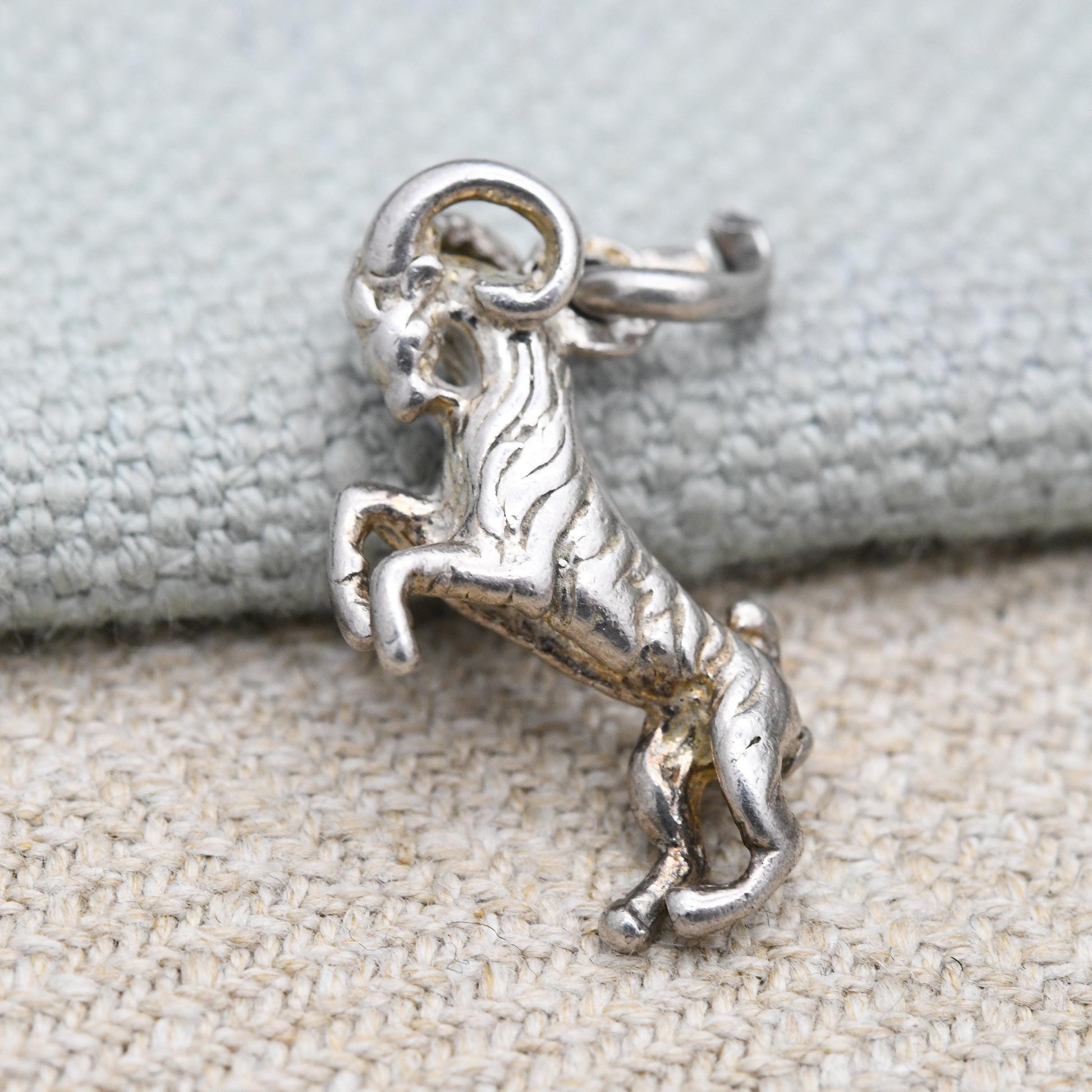 Vintage Sterling Silver Aries Charm Pendant - Ram Goat Astrological Zodiac Star Sign Symbol | March April Birthday | Gift for Charm Bracelet