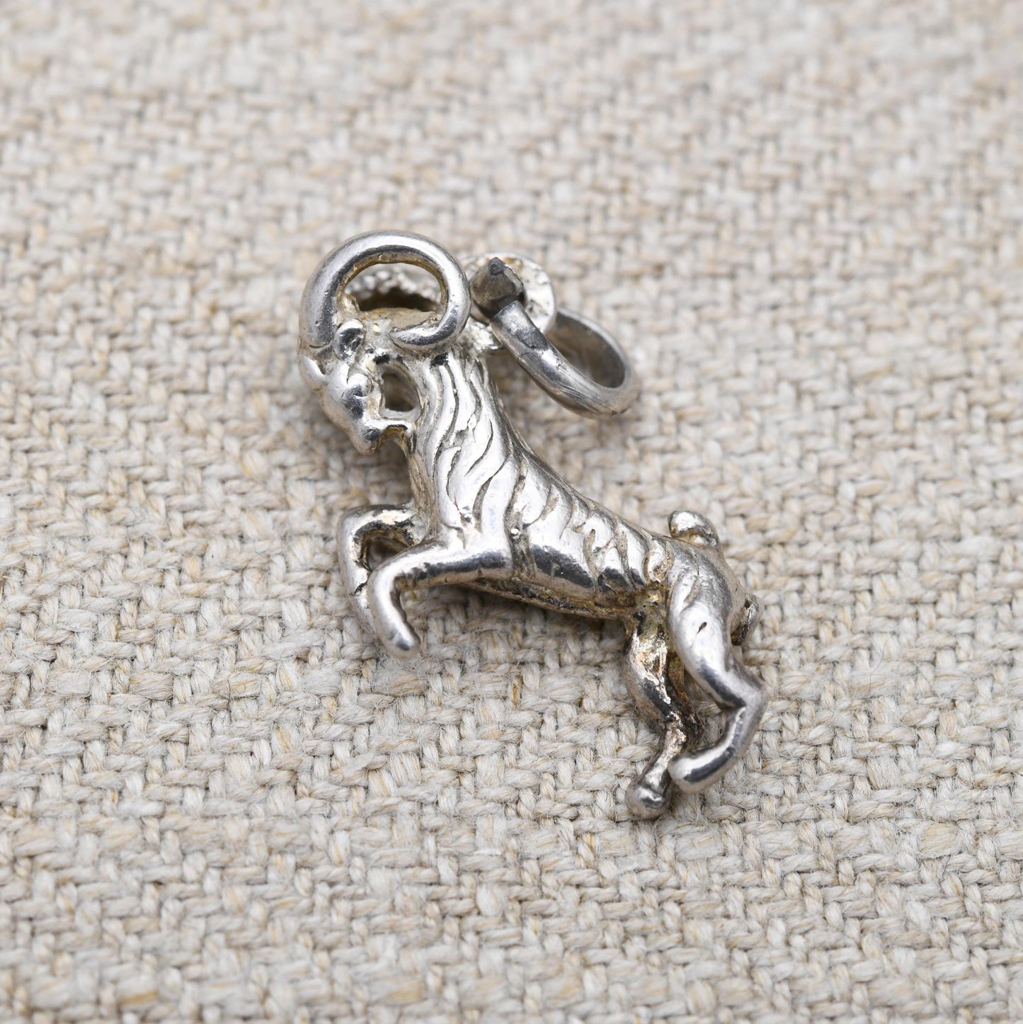 Vintage Sterling Silver Aries Charm Pendant - Ram Goat Astrological Zodiac Star Sign Symbol | March April Birthday | Gift for Charm Bracelet
