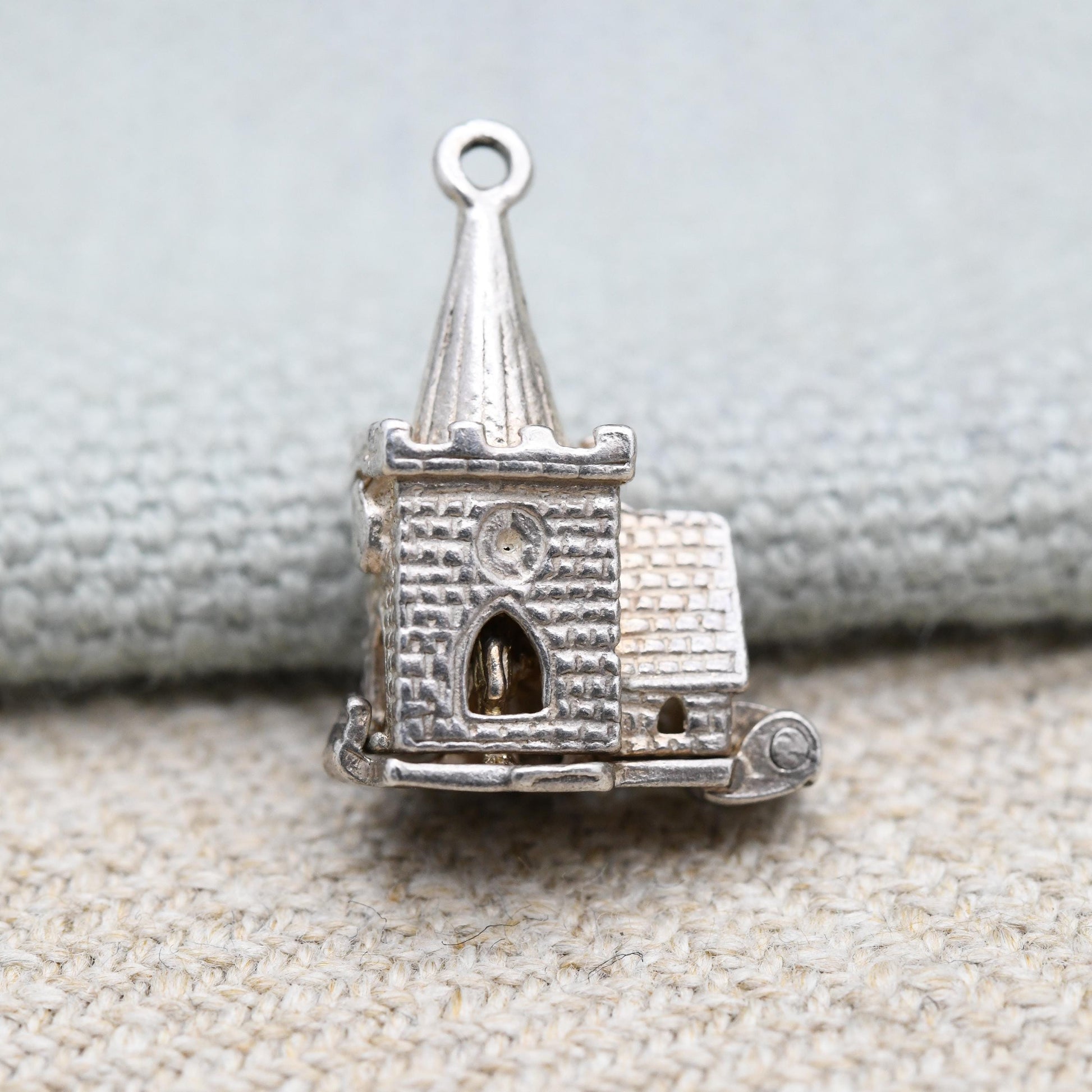 Vintage Sterling Silver Opening Church Wedding Charm Pendant - Wedding Day | Bride and Groom | Alter | Steeple | Gift for Charm Bracelet