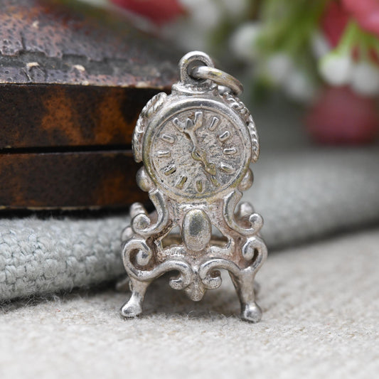 Vintage Sterling Silver Mantel Clock Charm Pendant - Clock | Carriage Clock | Ornate Clock | Gift for Charm Bracelet