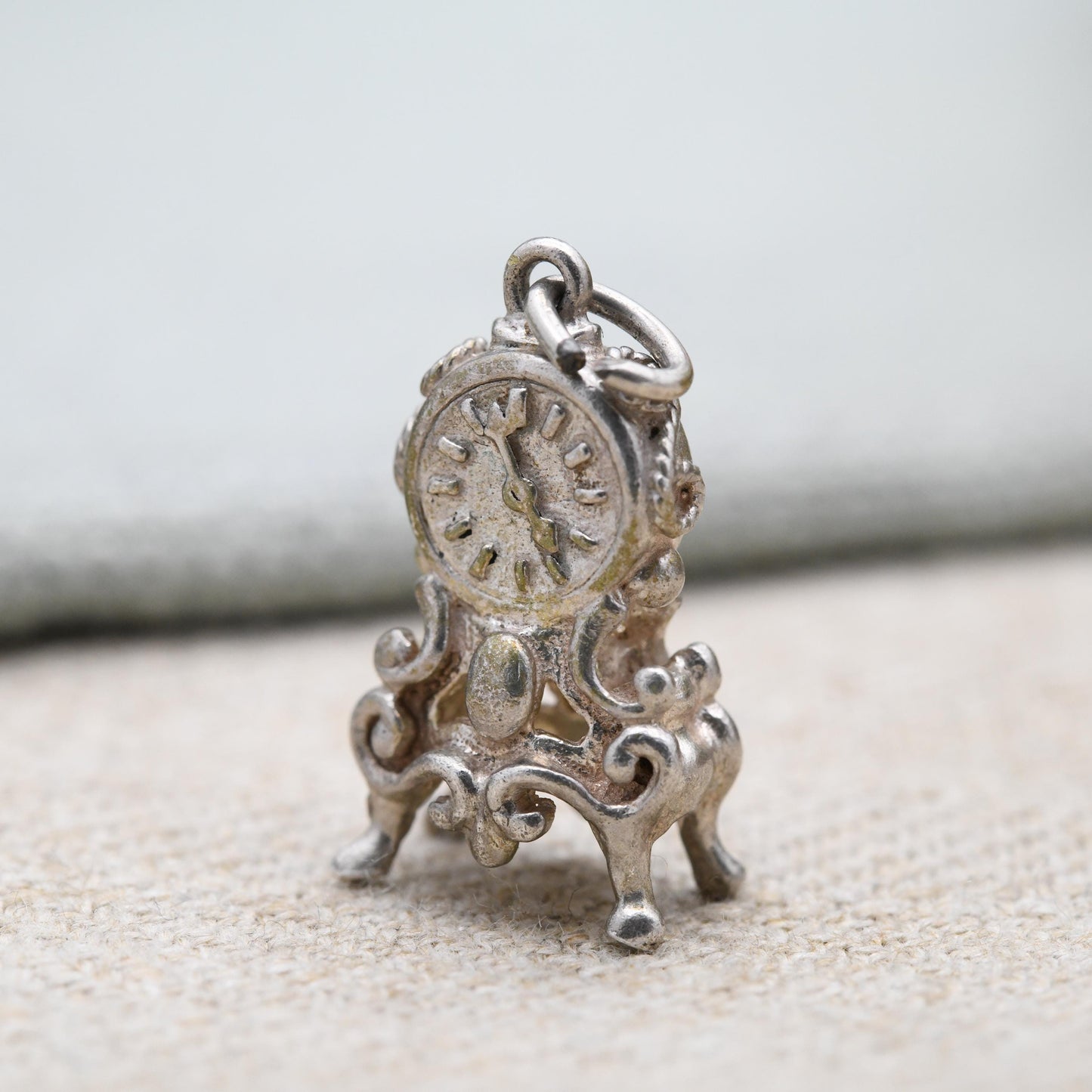 Vintage Sterling Silver Mantel Clock Charm Pendant - Clock | Carriage Clock | Ornate Clock | Gift for Charm Bracelet