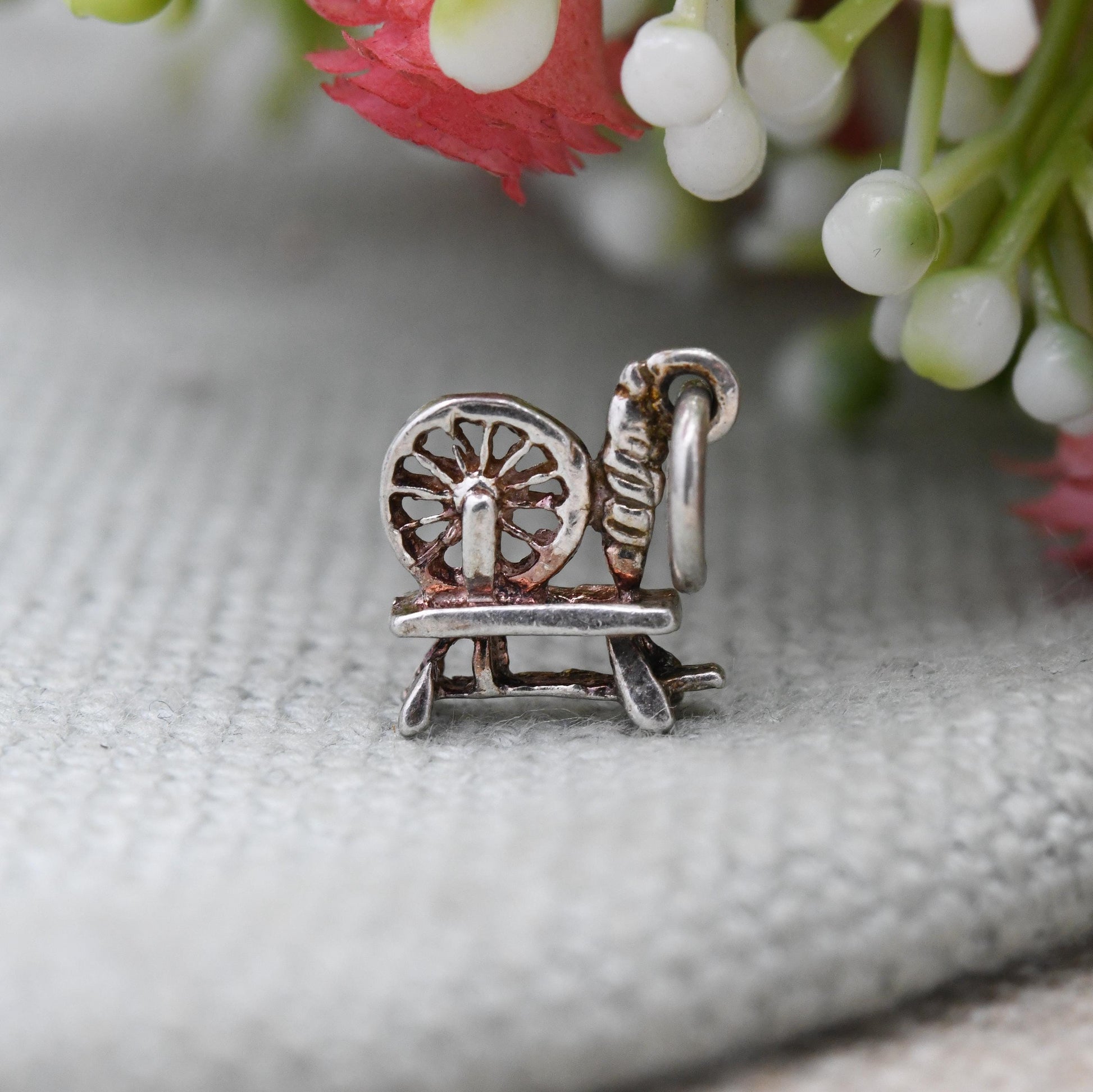 Vintage Sterling Silver Spinning Wheel Charm Pendant - Spindle | Thread & Yarn | Wheel | Charm Bracelet