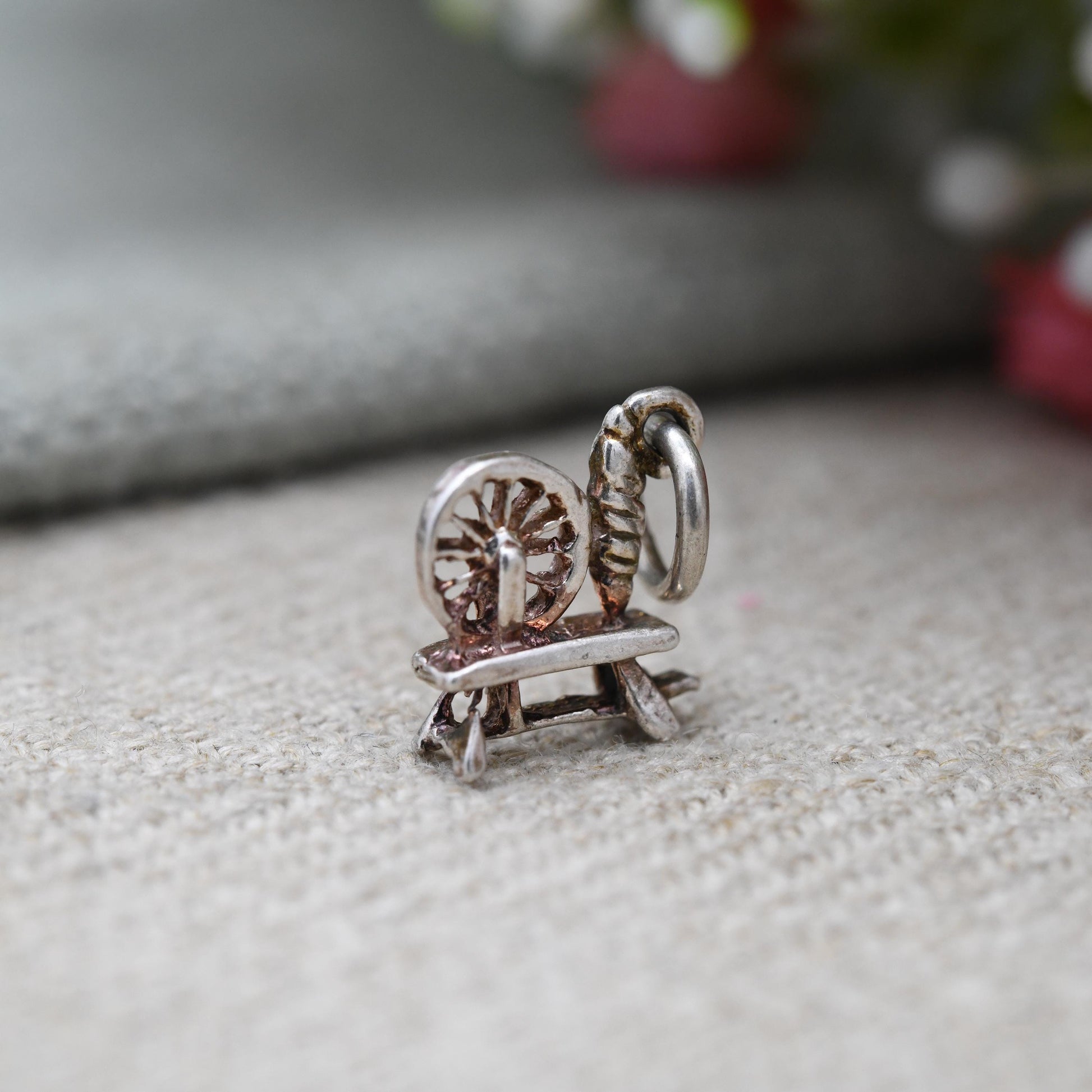 Vintage Sterling Silver Spinning Wheel Charm Pendant - Spindle | Thread & Yarn | Wheel | Charm Bracelet