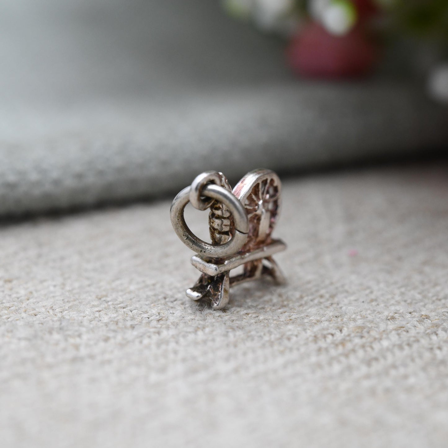 Vintage Sterling Silver Spinning Wheel Charm Pendant - Spindle | Thread & Yarn | Wheel | Charm Bracelet