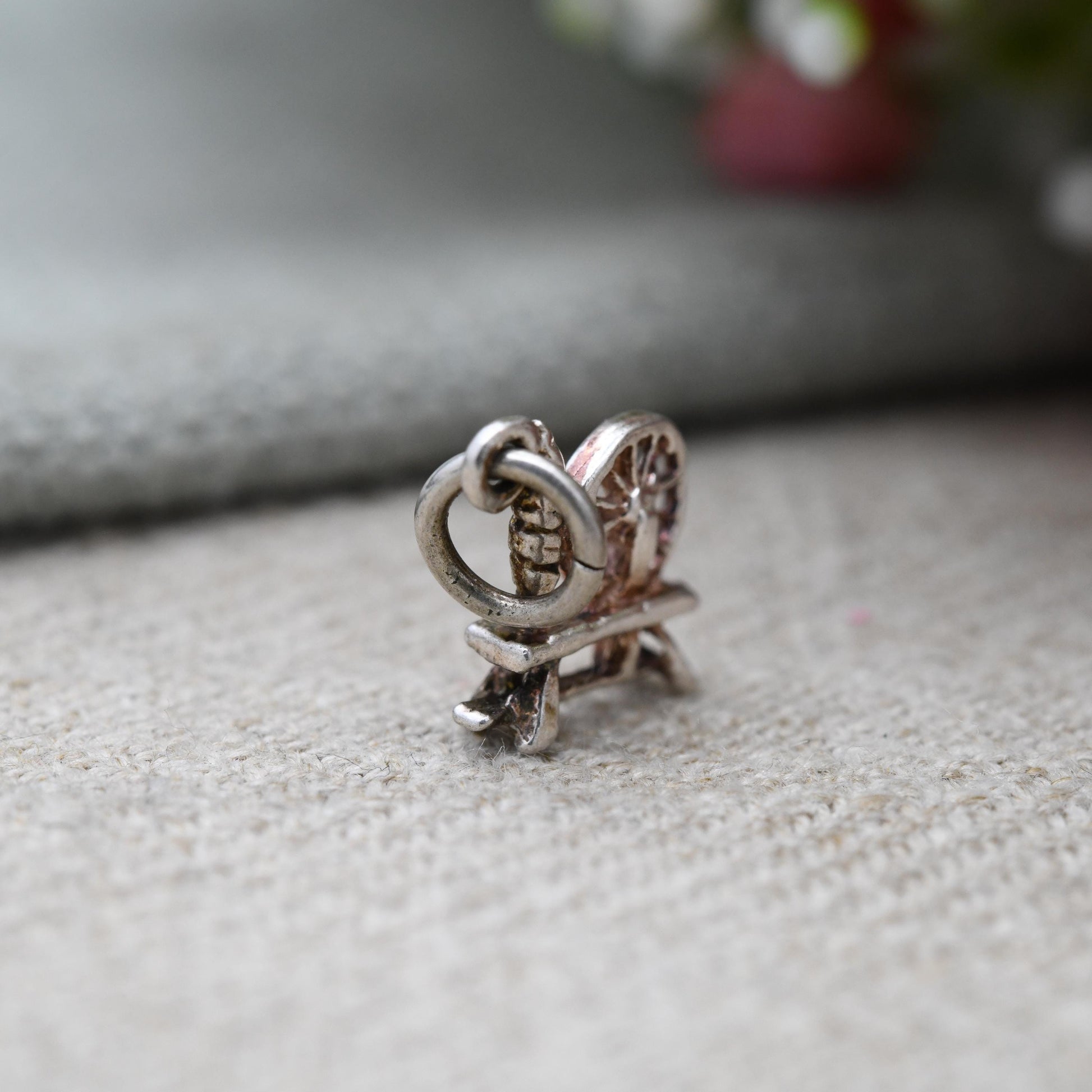 Vintage Sterling Silver Spinning Wheel Charm Pendant - Spindle | Thread & Yarn | Wheel | Charm Bracelet