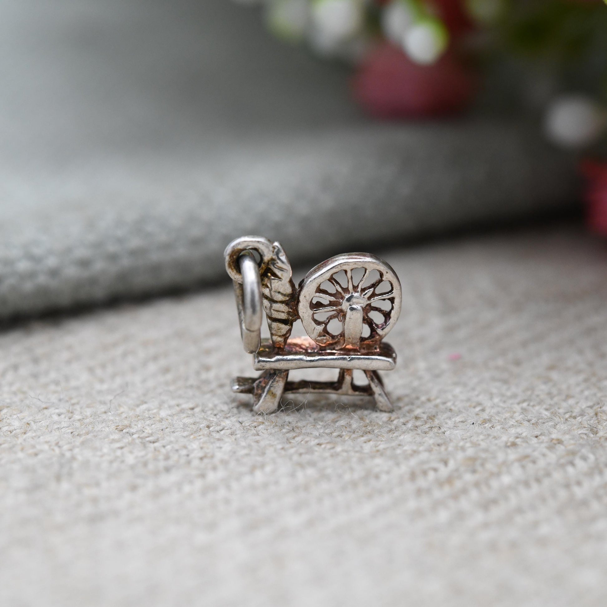 Vintage Sterling Silver Spinning Wheel Charm Pendant - Spindle | Thread & Yarn | Wheel | Charm Bracelet