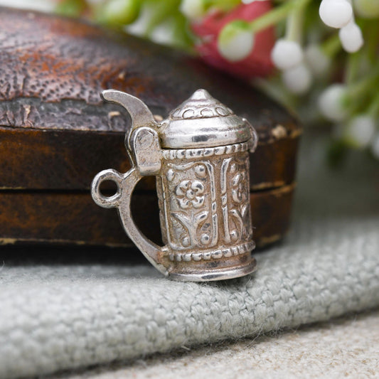 Vintage Sterling Silver Opening Beer Tankard Charm Pendant - Beer | Cup | Stein | Gift for Charm Bracelet