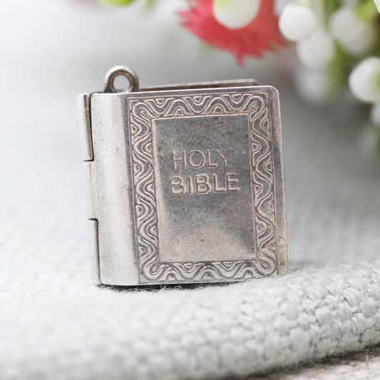 Vintage Sterling Silver Bible Opening Charm Pendant - Religion | Book | Christianity | Gift for Charm Bracelet Necklace Stack