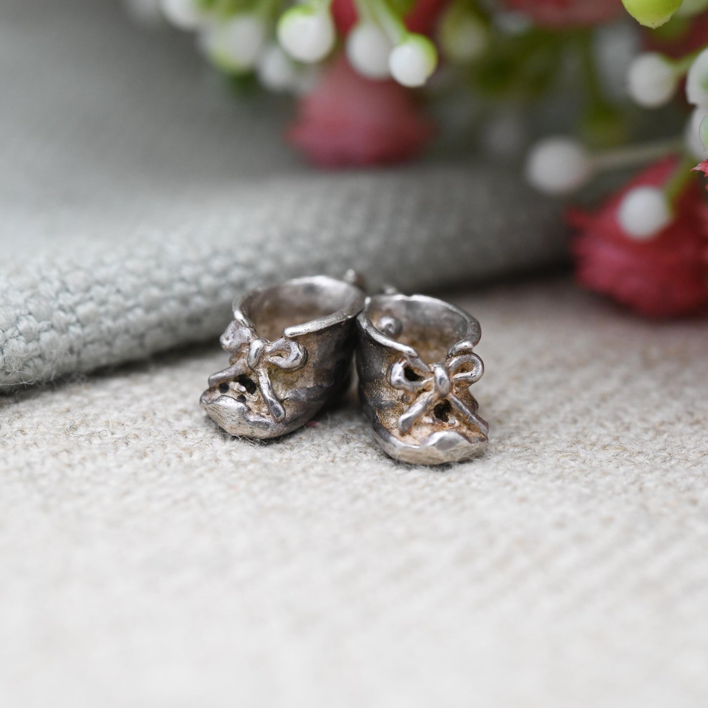 Vintage Sterling Silver Baby Shoes Charm Pendant - Birthday | Newborn | Baby Shower | Gift for Charm Bracelet