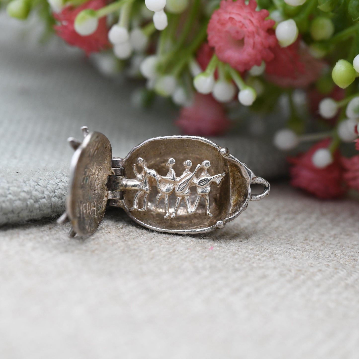 Vintage Sterling Silver Opening Beatles Charm Pendant - Beatles Band inside Beatle | Lyrics | Music | Gift for Charm Bracelet