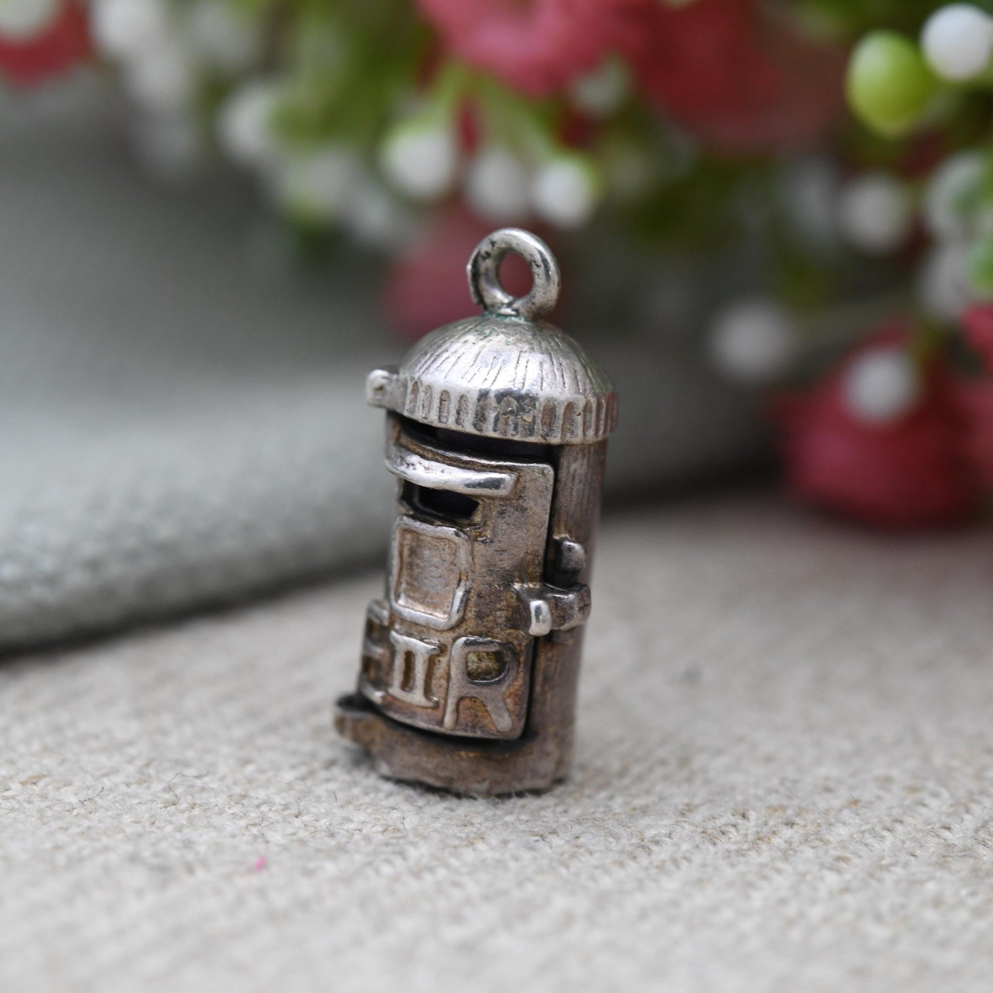 Vintage Sterling Silver Red Post Box and Stamp Opening Charm Pendant - Royal Mail | 1st Class Stamp | Souvenir Gift for Charm Bracelet