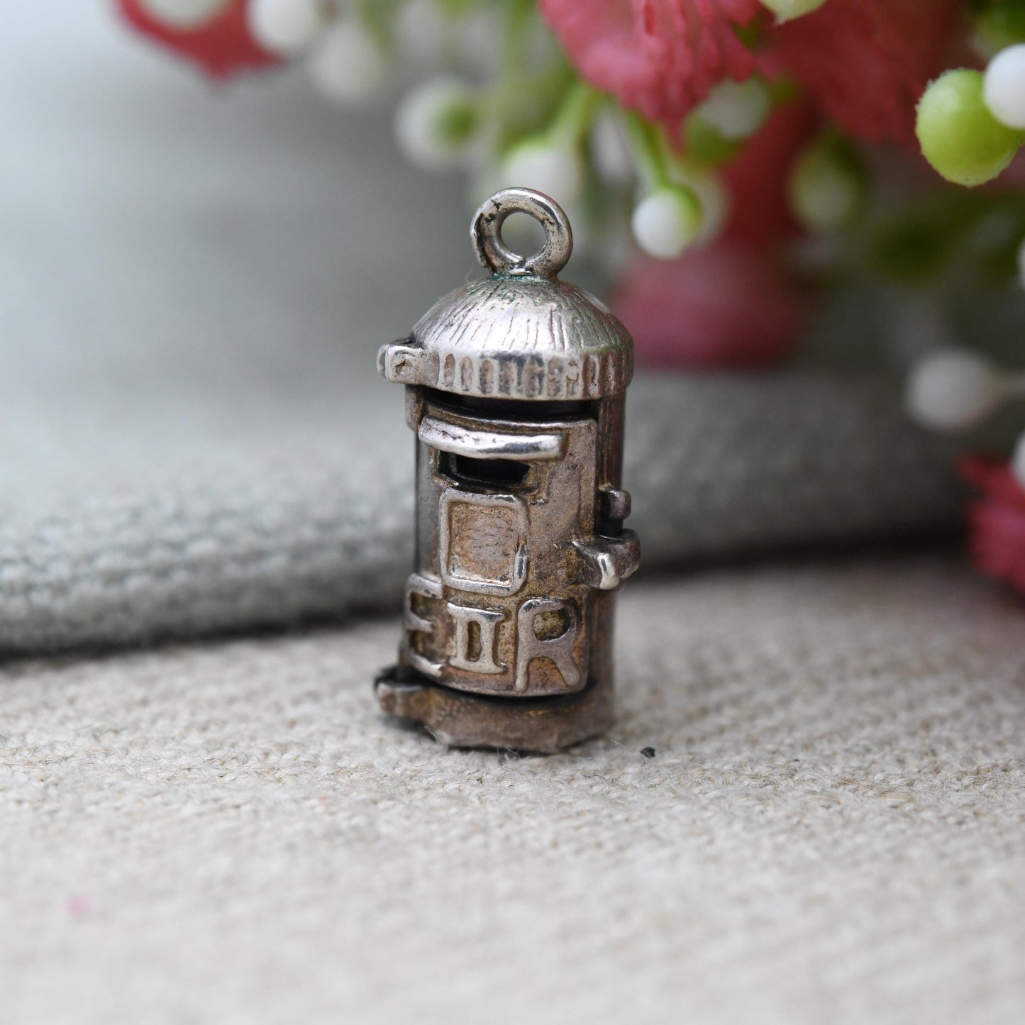 Vintage Sterling Silver Red Post Box and Stamp Opening Charm Pendant - Royal Mail | 1st Class Stamp | Souvenir Gift for Charm Bracelet