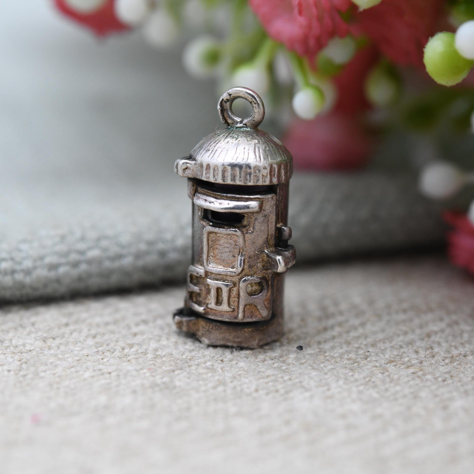 Vintage Sterling Silver Red Post Box and Stamp Opening Charm Pendant - Royal Mail | 1st Class Stamp | Souvenir Gift for Charm Bracelet