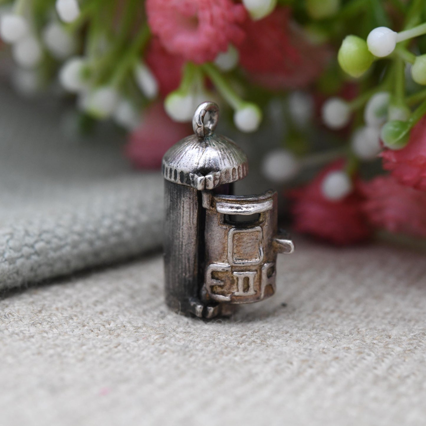 Vintage Sterling Silver Red Post Box and Stamp Opening Charm Pendant - Royal Mail | 1st Class Stamp | Souvenir Gift for Charm Bracelet