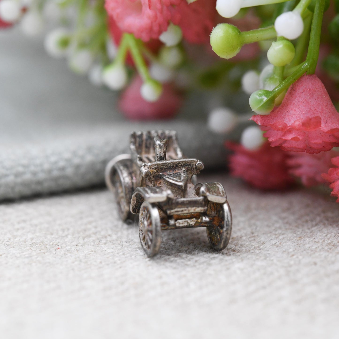 Vintage Sterling Silver Victorian Style Car Charm Pendant - Early 20th Century Car | Gift for Charm Bracelet
