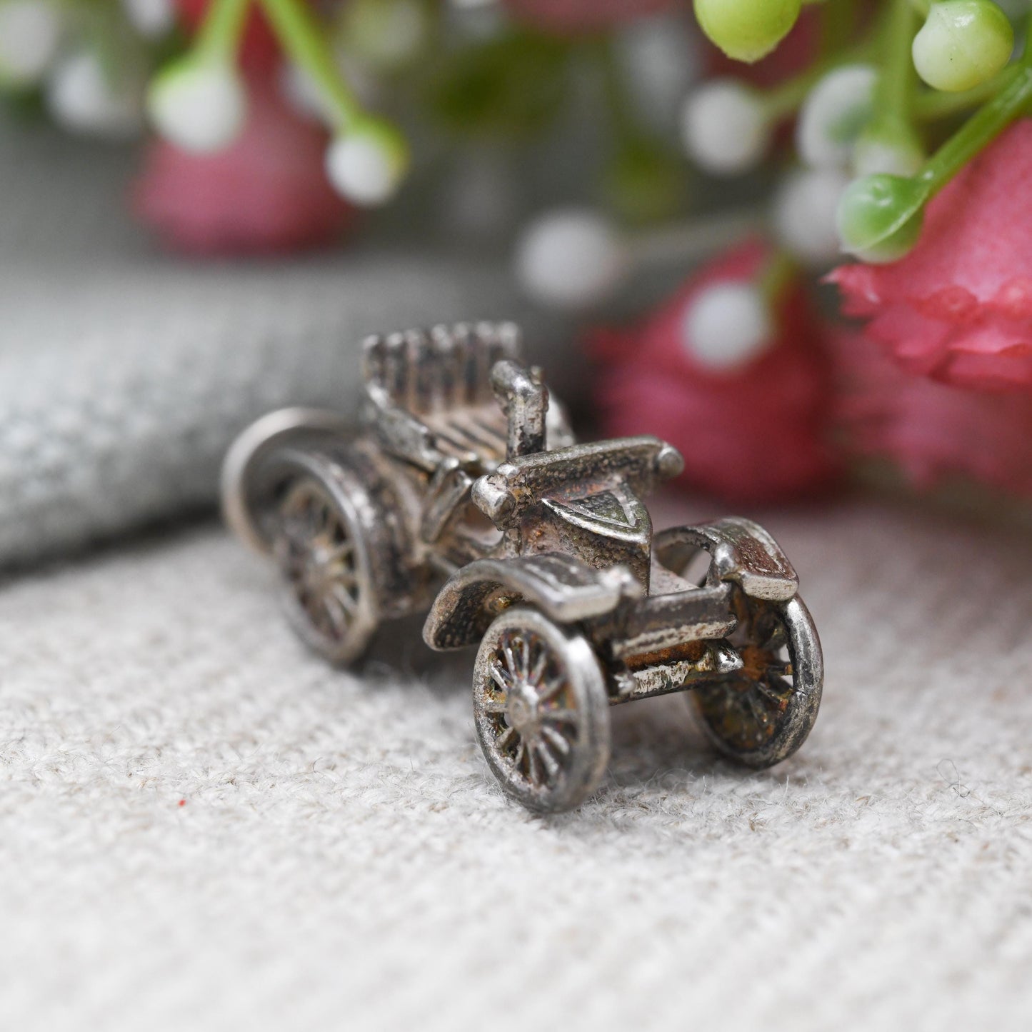 Vintage Sterling Silver Victorian Style Car Charm Pendant - Early 20th Century Car | Gift for Charm Bracelet