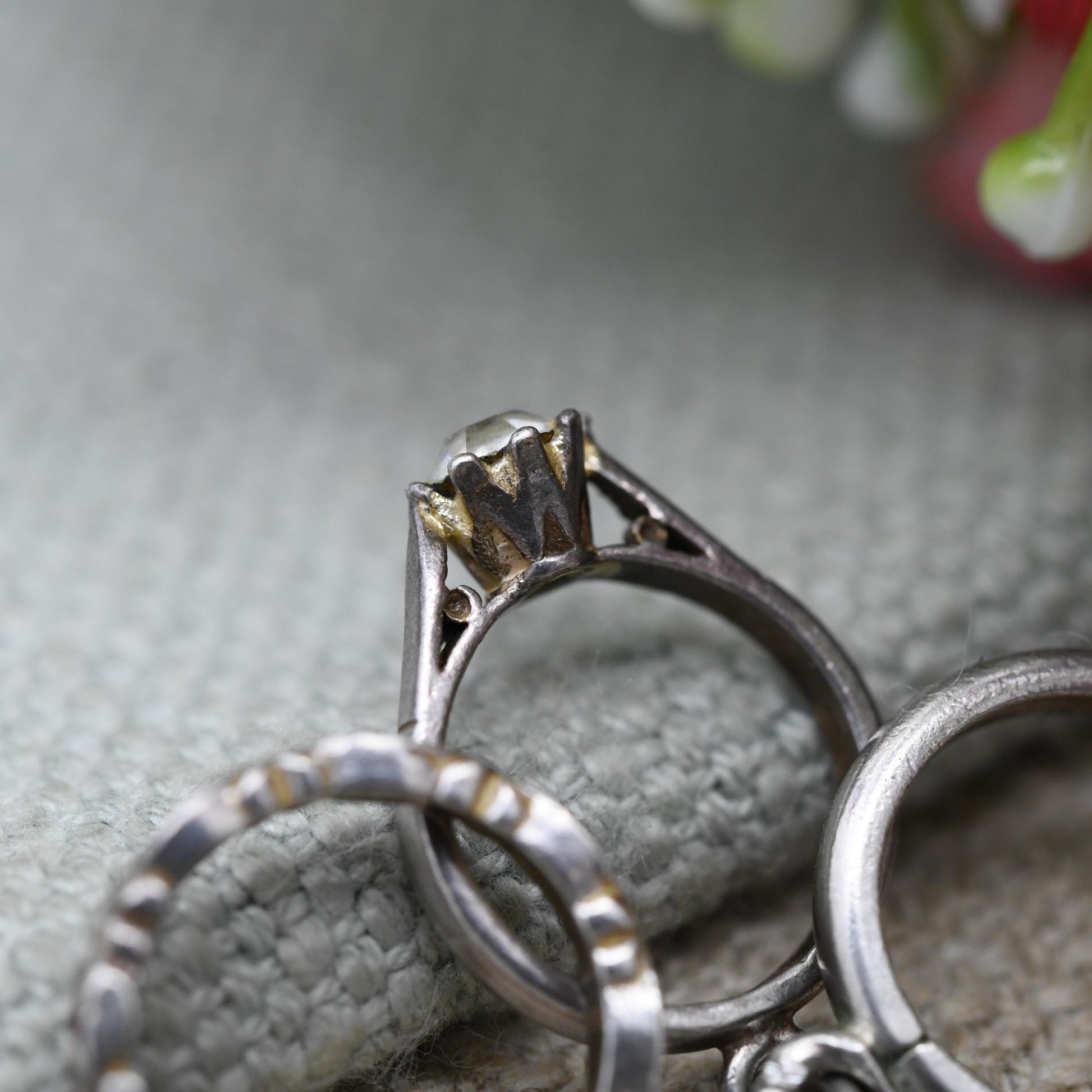 Vintage Sterling Silver Mini Wedding Ring Set Charm Pendant - Engagement Ring with Eternity Band and Wedding Band | Gift for Charm Bracelet