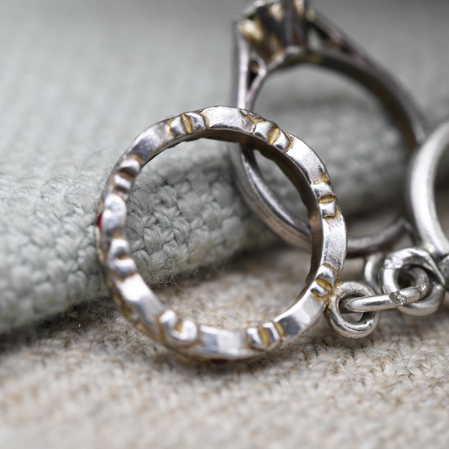 Vintage Sterling Silver Mini Wedding Ring Set Charm Pendant - Engagement Ring with Eternity Band and Wedding Band | Gift for Charm Bracelet
