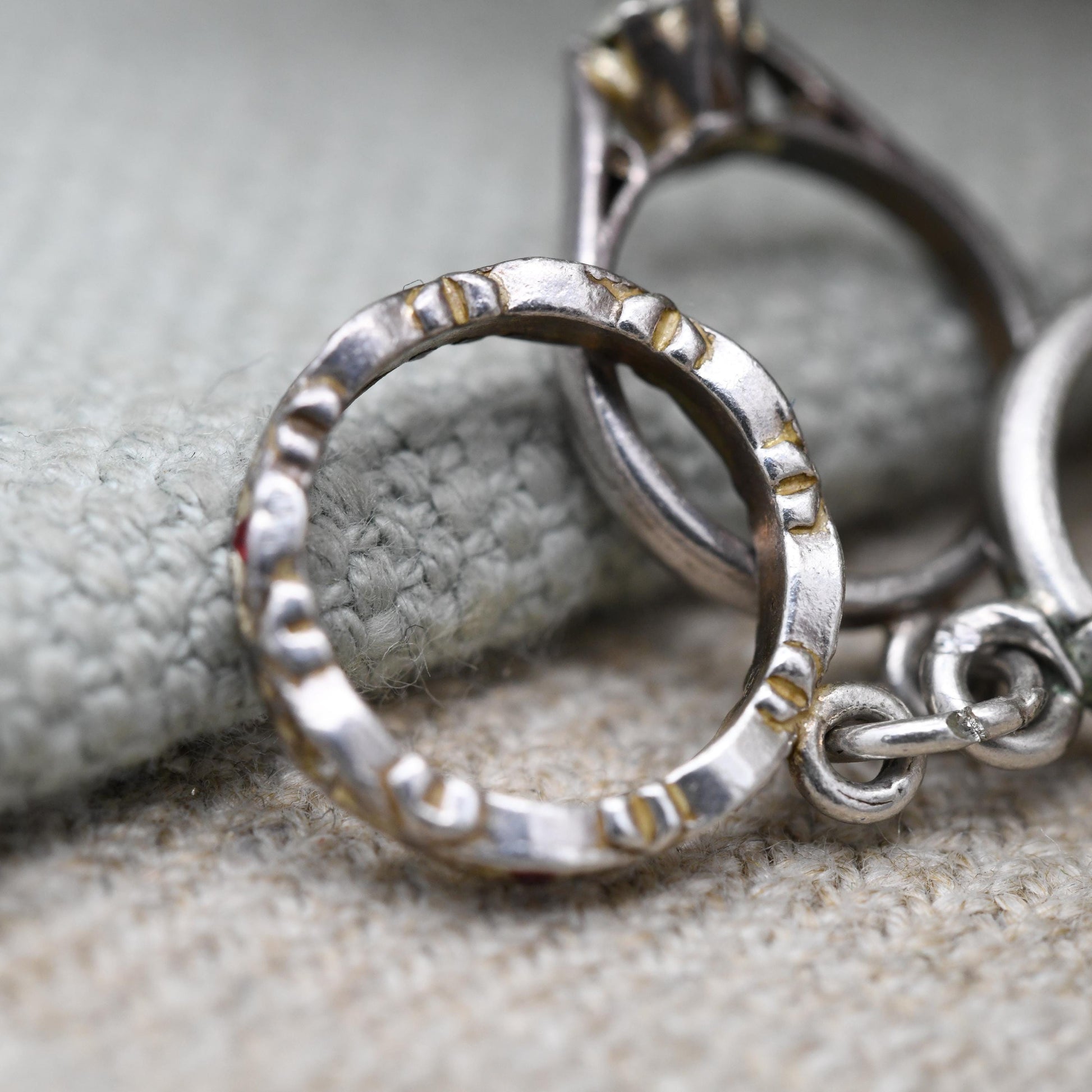 Vintage Sterling Silver Mini Wedding Ring Set Charm Pendant - Engagement Ring with Eternity Band and Wedding Band | Gift for Charm Bracelet