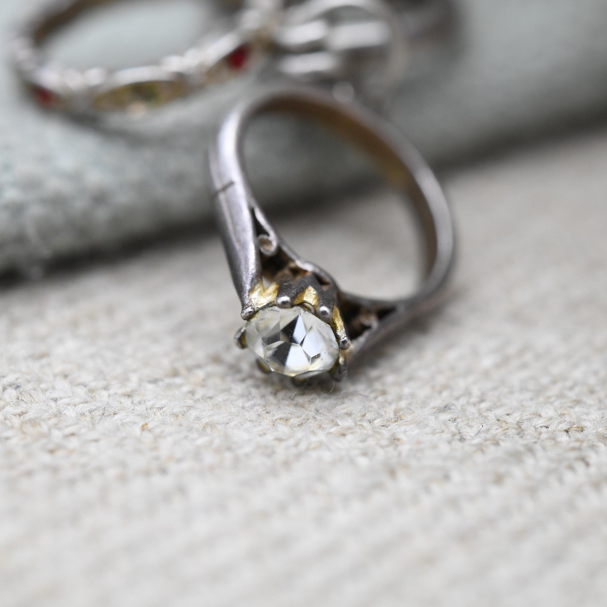 Vintage Sterling Silver Mini Wedding Ring Set Charm Pendant - Engagement Ring with Eternity Band and Wedding Band | Gift for Charm Bracelet