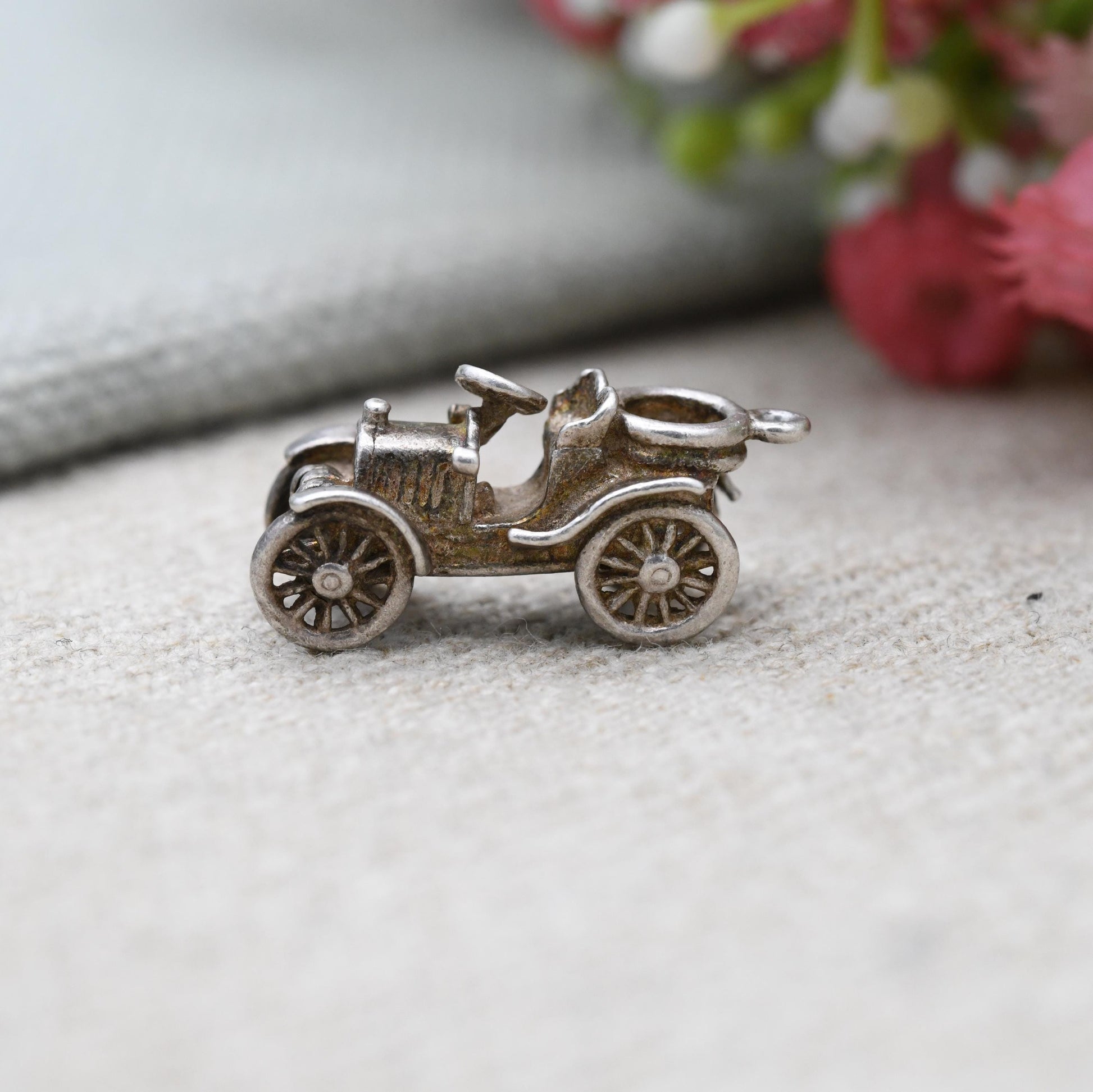 Vintage Sterling Silver Victorian Style Car Charm Pendant - Early 20th Century Car | Gift for Charm Bracelet