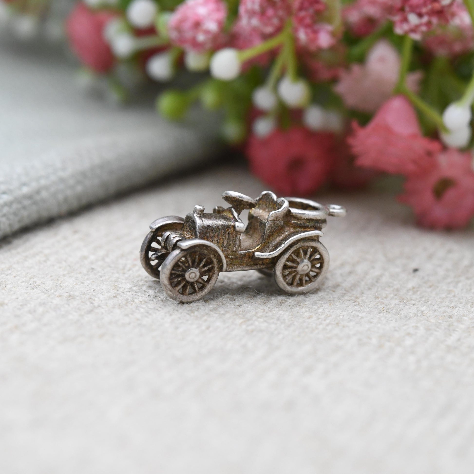 Vintage Sterling Silver Victorian Style Car Charm Pendant - Early 20th Century Car | Gift for Charm Bracelet