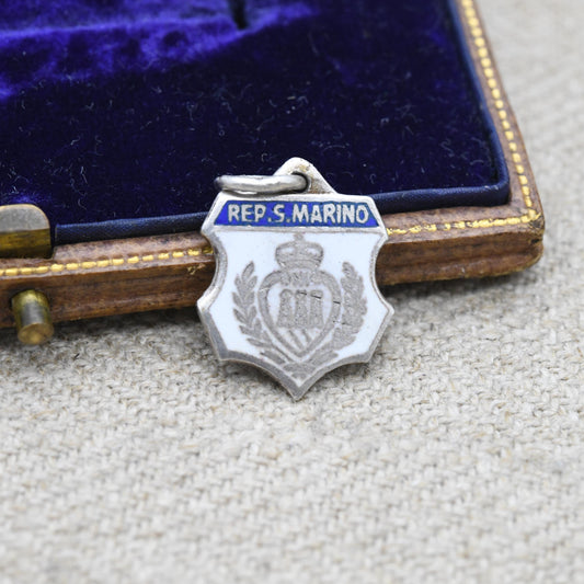 Vintage .800 Silver Rep. San Marino Enamel Souvenir Shield Charm Pendant - Italy | Tourist | Souvenir Gift for Charm Bracelet