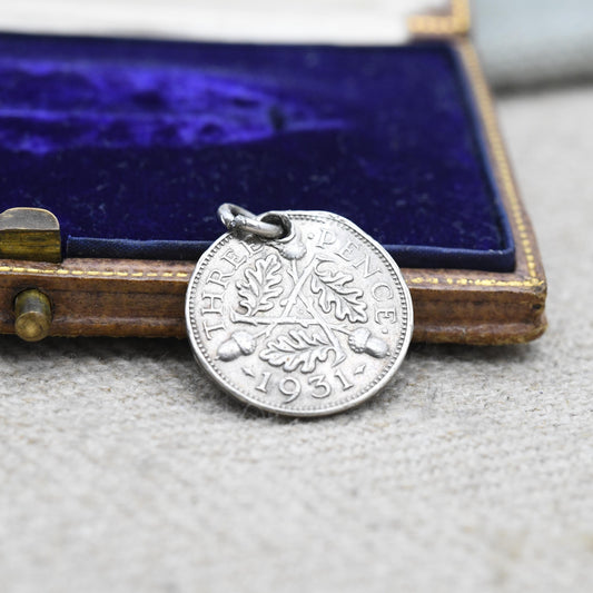 Vintage Silver George V Three Pence 1931 Coin Charm Pendant - Silver Coin Jewellery