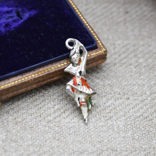 Vintage Sterling Silver and Enamel Scottish Dancer Charm Pendant - Scotland | Great Highland Dancing | Souvenir Gift for Charm Bracelet