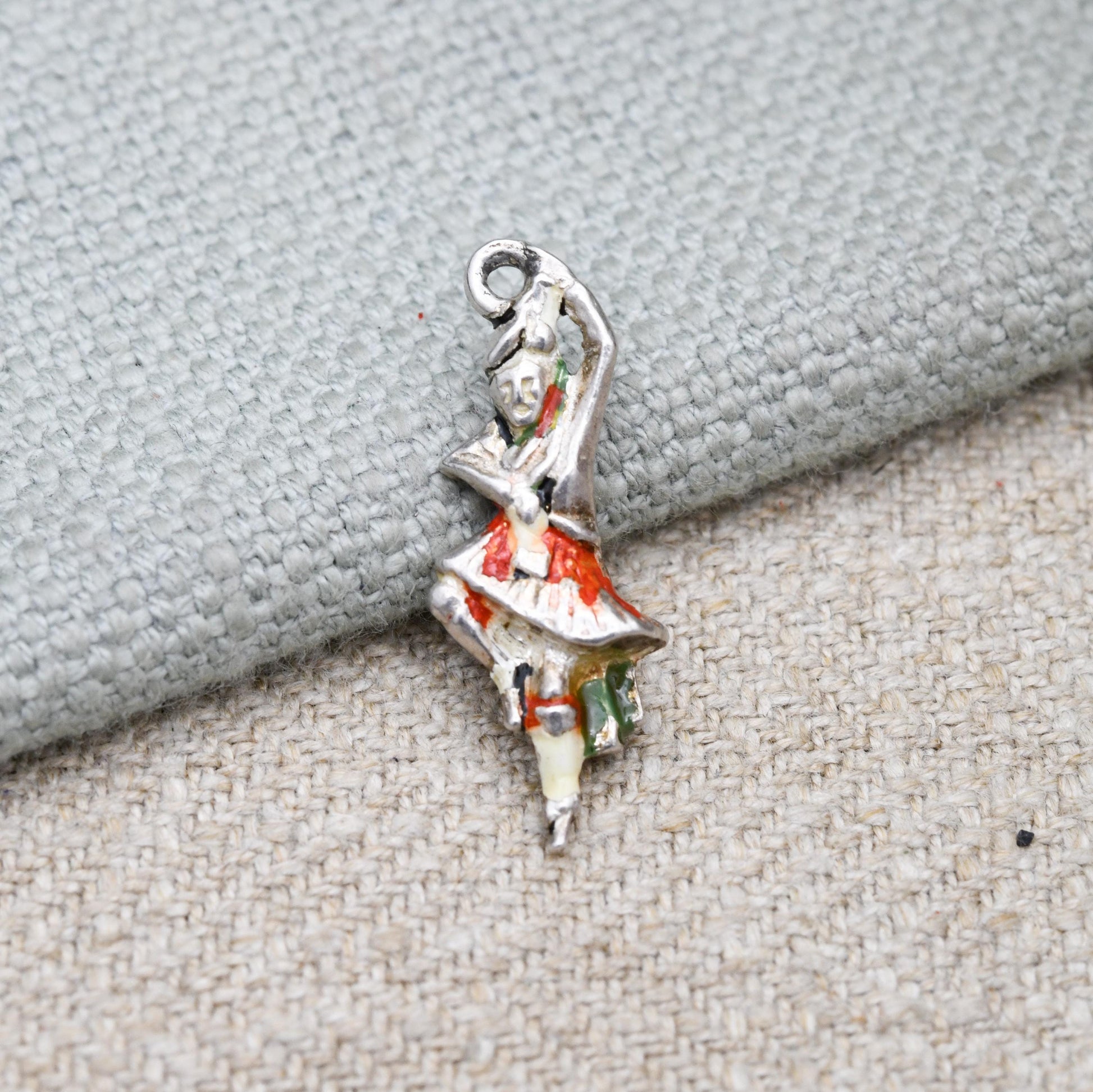 Vintage Sterling Silver and Enamel Scottish Dancer Charm Pendant - Scotland | Great Highland Dancing | Souvenir Gift for Charm Bracelet