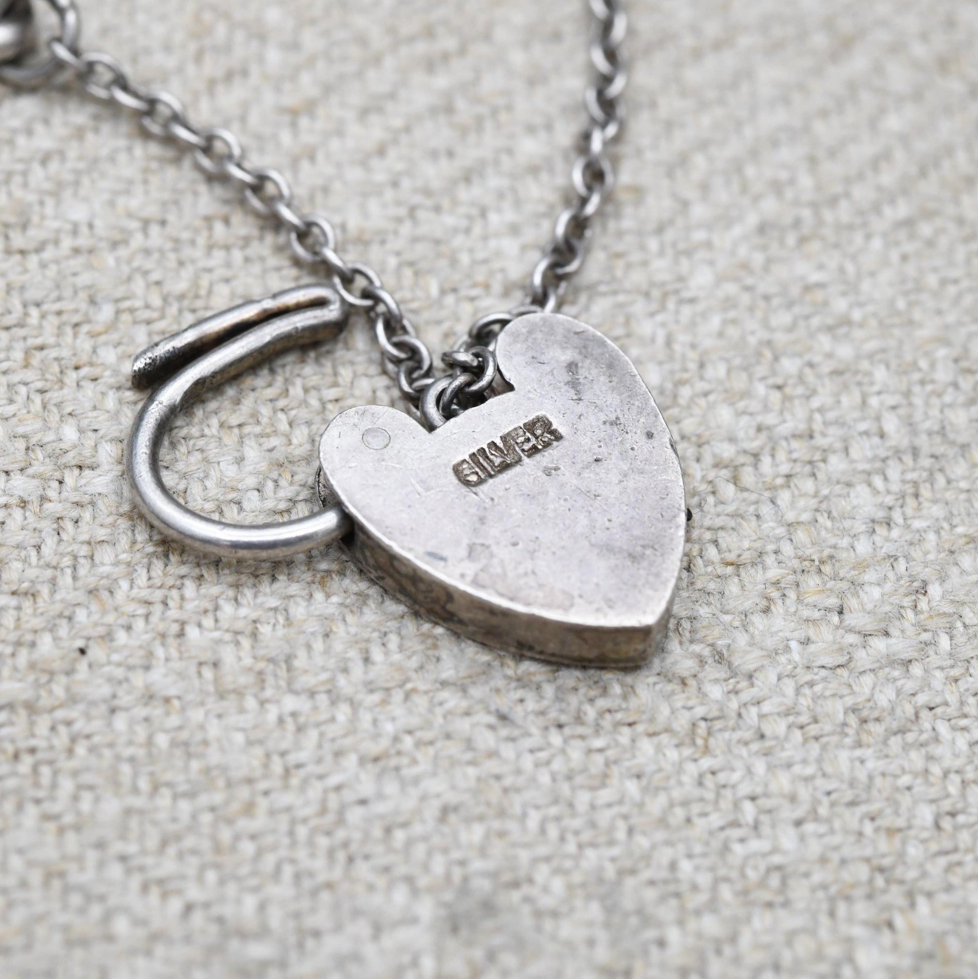 Vintage Sterling Silver Heart Padlock Clasp Chain Bracelet - Chunky Curb Links with Safety Chain | UK Hallmarks