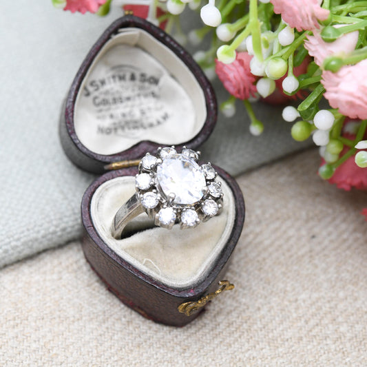 Sterling Silver Cubic Zirconia Cluster Ring - Large White Stones | CZ Chunky Ring | Placeholder Ring | UK Size - O 1/2 | US Size - 7 3/4