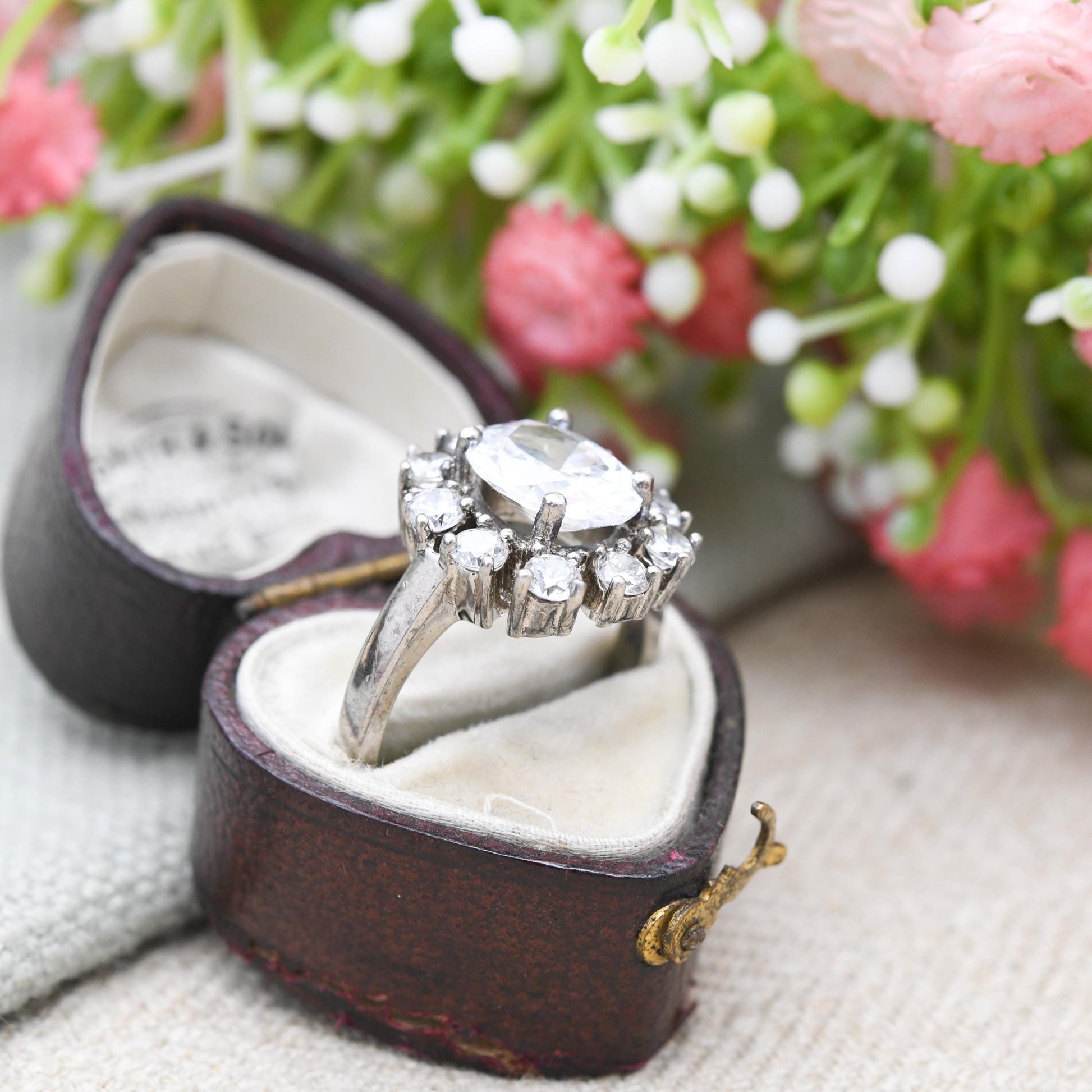 Sterling Silver Cubic Zirconia Cluster Ring - Large White Stones | CZ Chunky Ring | Placeholder Ring | UK Size - O 1/2 | US Size - 7 3/4